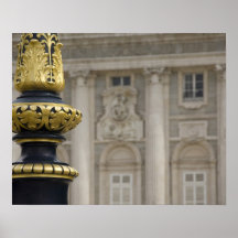 Spain, Madrid. Royal Palace, ornate gilded lamp Print