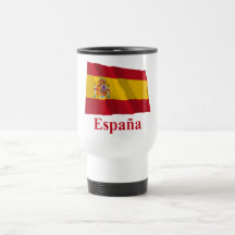 Spain Waving Flag with Name in Spanish Coffee Mugs