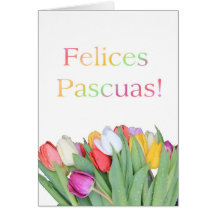 Spanish Easter card - Felices Pascuas - tulip bouq