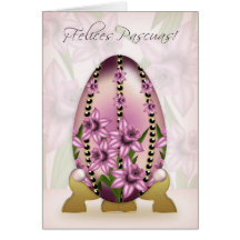 Spanish Easter Card With Decorated Egg And Daffodi