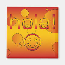 Spanish Gifts : Hello / Hola + Smiley Face Fridge Magnet