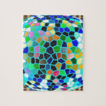 Sparkle Blue Stained Glass n Happy Abstract Art Puzzle