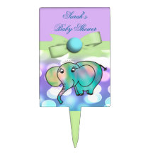 Sparkle Dots Pastel Elephant Baby Shower Cake Pick