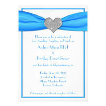 Sparkle Heart with Aqua Satin Ribbon Invitation