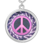 Sparkler Pink Peace Sign Necklace