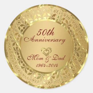 Sparkling Gold 50th Wedding Anniversary Round Sticker