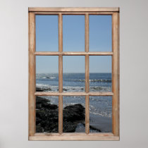 Sparkling Waves on Beach View from a Window Poster