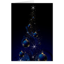 Sparkly Blue Christmas Tree Greeting Card