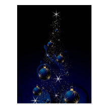 Sparkly Blue Christmas Tree Post Card