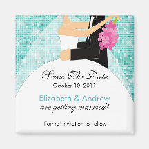 Sparkly Bride Groom Save The Date Magnet