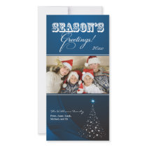 Sparkly Christmas Tree Holiday Photocard (blue) Customized Photo Card