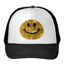 Sparkly Gold Bling Smiley Trucker Hats