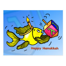 Sparky Hanukkah Fish - Comic Cute Drawing Postcard