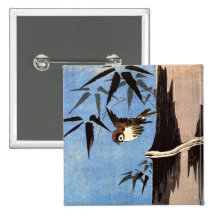 Sparrow and Bamboo, Ando Hiroshige Button
