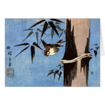 Sparrow and Bamboo, Ando Hiroshige Cards