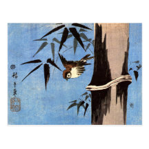 Sparrow and Bamboo, Ando Hiroshige Postcards