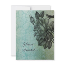 Sparrow and Rose Elegant Vintage Damask Personalized Invite