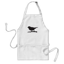 Sparrow bird &  branch black & white silhouette apron