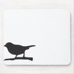 Sparrow bird &  branch black & white silhouette mouse pad