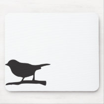 Sparrow bird &  branch black & white silhouette mouse pad