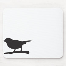 Sparrow bird &  branch black & white silhouette mouse pad