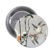 Sparrows and Camellia in Snow by Ando Hiroshige Pinback Button