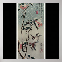 Sparrows and Camellias in the Snow circa 1830's Poster