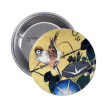 Sparrows and Morning Glory, Hiroshige Pinback Buttons