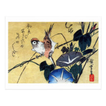 Sparrows and Morning Glory, Hiroshige Post Card