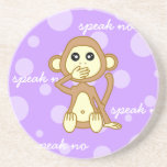 Speak No Evil - Cute Monkey Cartoon Beverage Coaster