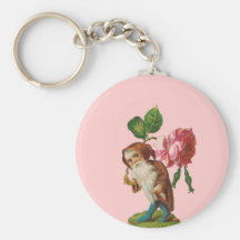 Special Vintage Gnome With A Pink Rose Key Chains