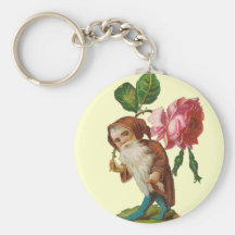 Special Vintage Gnome With A Pink Rose Keychains