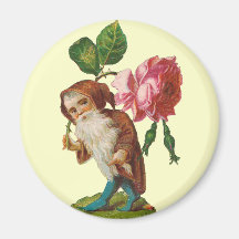 Special Vintage Gnome With A Pink Rose Refrigerator Magnets