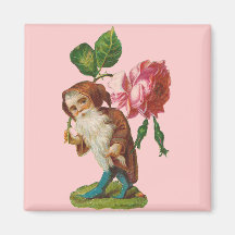 Special Vintage Gnome With A Pink Rose Magnets