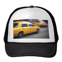 Speeding Yellow NY City Taxi Cab with Motion Blur Mesh Hats