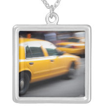 Speeding Yellow NY City Taxi Cab with Motion Blur Pendant