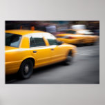 Speeding Yellow NY City Taxi Cab with Motion Blur Poster