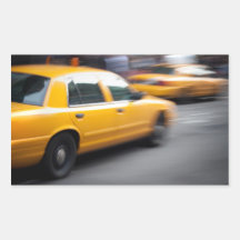 Speeding Yellow NY City Taxi Cab with Motion Blur Rectangle Sticker