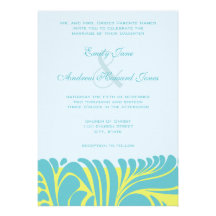 Spicy Aqua Citrus Yellow Swirl  Wedding Invitation