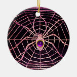 SPIDER AND WEB Purple Amethyst Black Christmas Tree Ornament