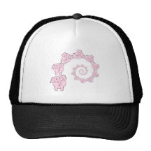 Spiral of Pink Elephants. Fun Cartoon. Mesh Hats