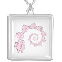 Spiral of Pink Elephants. Fun Cartoon. Pendants