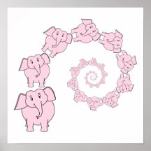 Spiral of Pink Elephants. Fun Cartoon. Poster