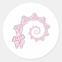 Spiral of Pink Elephants. Fun Cartoon. Round Stickers