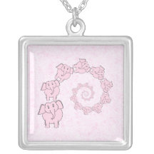 Spiral of Pink Elephants. Pink Background. Necklaces