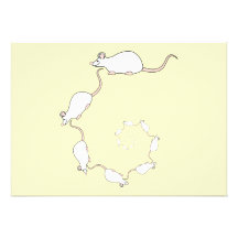 Spiral of White Mice. Cream Background. Personalised Invitations