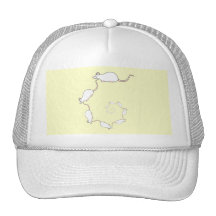 Spiral of White Mice. Cream Background. Mesh Hat