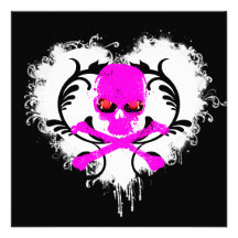 Splatter Heart Skull Gothic Birthday Invitation