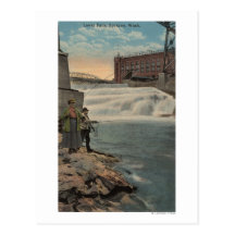 Spokane, WA - Couple Fishing on Lower Falls Post Cards