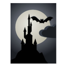 Spooky Halloween Haunted House on Hill Post Cards